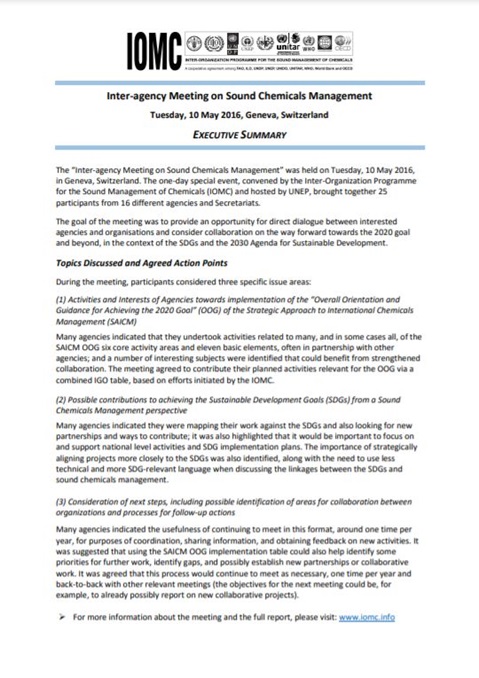 1st Inter-agency Meeting on Sound Chemicals Management