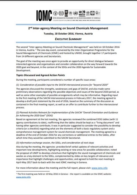 2nd Inter-agency Meeting on Sound Chemicals Management