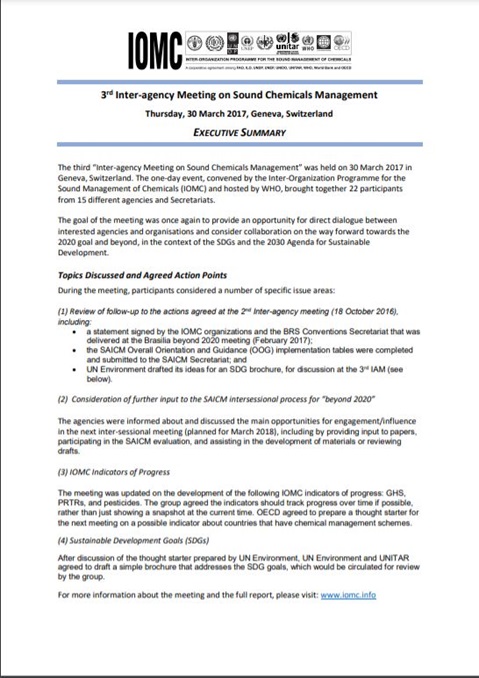 3rd Inter-agency Meeting on Sound Chemicals Management