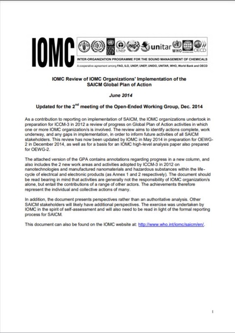 IOMC Review of IOMC Organizations' Implementation of the SAICM Global Plan of Action